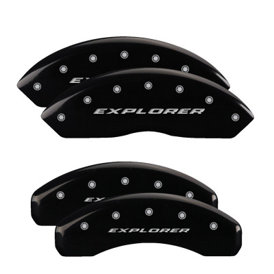 MGP 4 Caliper Covers Engraved Front & Rear 2012+ Ford Explorer Black Finish Silver Logo - 10254SXPLBK Photo - Primary