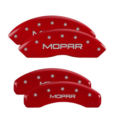 MGP 4 Caliper Covers Engraved Front & Rear Mopar Red Finish Silver Char 2019 Jeep Wrangler - 42018SMOPRD Photo - Primary