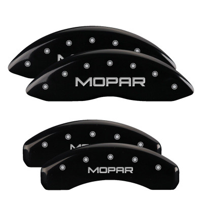 MGP 4 Caliper Covers Engraved Front & Rear Mopar Black Finish Silver Char 2019 Ram 1500 - 55005SMOPBK Photo - Primary