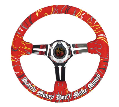 NRG Reinforced Steering Wheel R Litteral Sig 3in Deep/5mm Chrm Spk - Red Alc w/ Red Stitch - RST-018CH-RLR Photo - Primary