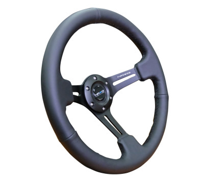 NRG Reinforced Steering Wheel (350mm / 3in. Deep) Blk Leather/Red Stitch w/Neochrome Slits - RST-018R-MCRS Photo - Primary