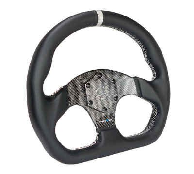 NRG Carbon Fiber Flat Bottom Steering Wheel (320mm) Silver CF Center w/Silver Stitch/Center Mark - RST-024CF/SL Photo - Primary