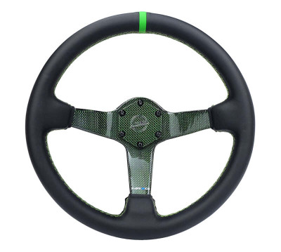 NRG Reinforced Steering Wheel (350mm) Green Carbon Fiber Center - Green Stitching & Center Mark - RST-036CF-GN Photo - Primary