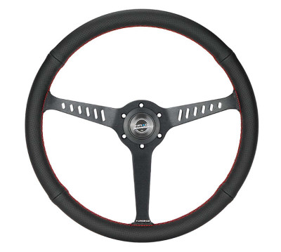 NRG Reinforced Stealth Wheel (380mm) 3 Spoke Center - 1in Deep Dish - Perforated Leather Red Stitch - RST-380-STL-R Photo - Primary
