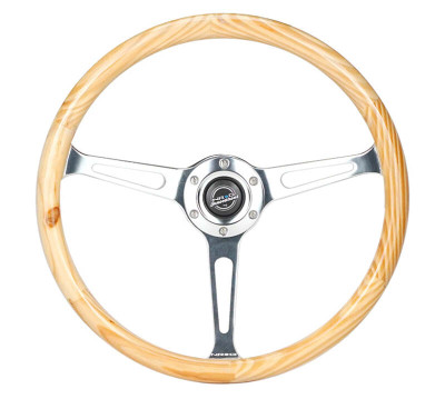 NRG Reinforced Steering Wheel (380mm) Light Wood Grain w/3-Spoke Center Shinny Chrome - RST-380RG Photo - Primary