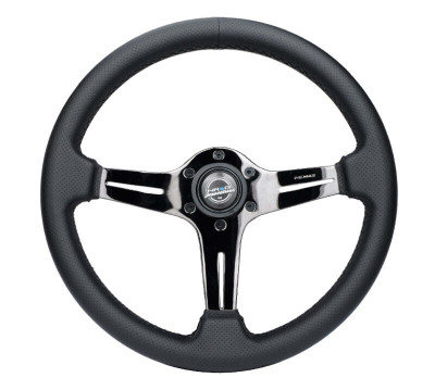 NRG Light Weight Gaming Steering Wheel - 350mm 3 Black Chrome Silver Spokes Perforated Leather - ST-018BC-PR Photo - Primary
