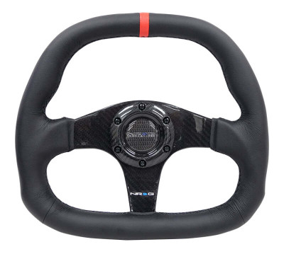 NRG Carbon Fiber Steering Wheel (320mm) Black CF Center w/Black Stitch Red Center Mark Flat Bottom - ST-019CF-R Photo - Primary