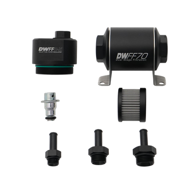 DeatschWerks DWFFR-X 70mm Billet Fuel Filter Regulator - 10 Micron with 3/8in Fittings - 8-FFR-070-010K-38 Photo - Primary
