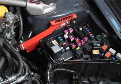 Perrin 08-12 Subaru STi Hatchback / 11-12 STi Sedan Master Cylinder Bracket - Red - PSP-BRK-401RD Photo - Primary