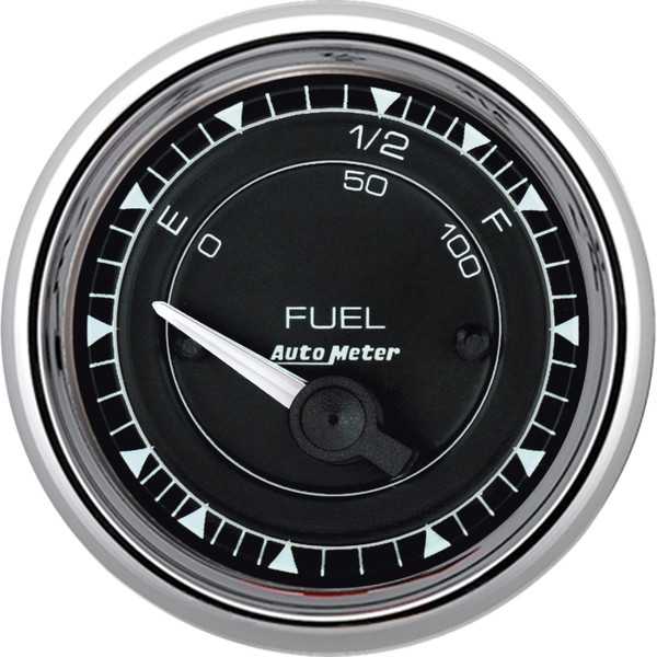 AutoMeter Chrono 2-1/16in 73E-10F Ohm Electric Fuel Level Gauge - Chrome - 9715 Photo - Primary