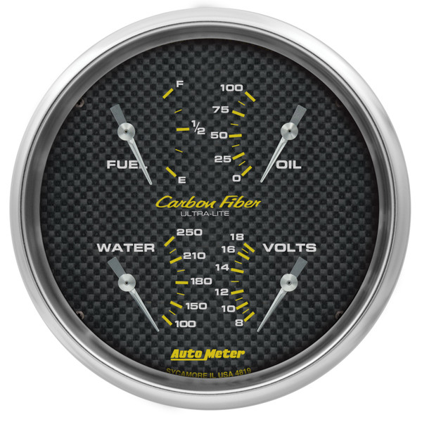 AutoMeter Carbon Fiber Quad Gauge 5in. 0 Ohm (E) - 90 Ohm (F) Electric - 4819 Photo - Primary