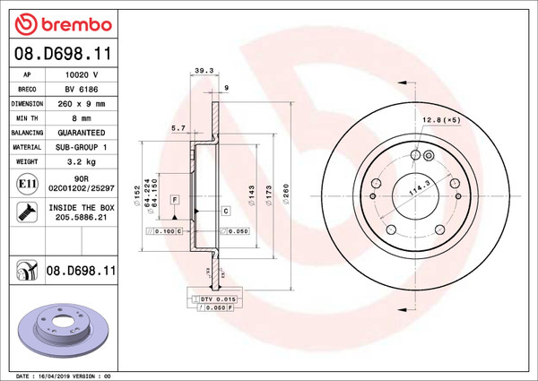 Brembo OE 16-24 Honda Civic/19-22 Insight UV Coated Brake Disc - Rear - 08.D698.11 User 1