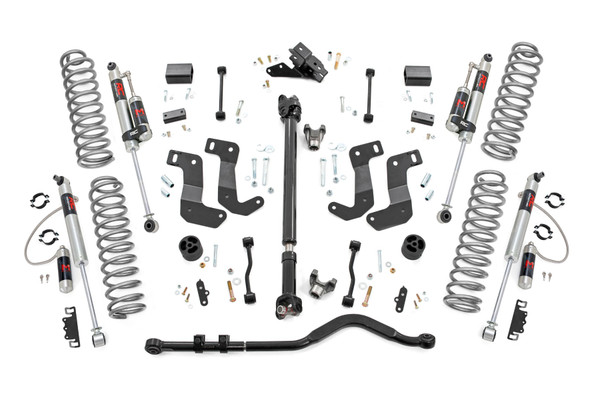 When it comes to your two-door Jeep JL Rubicon, we know you need a lift that won't let you down. Our 3.5 Inch Lift Kit delivers legendary off-road prowess and smooth on-road handling.Increased Ground Clearance: Get ready to conquer those rocky trails and rough terrains like a boss! Our lift kit gives your Jeep Wrangler Rubicon the extra inches it needs to clear obstacles with ease.Front-to-Rear Leveling: Tired of that nose-down stance? Ditch the unbalanced Jeep life with our leveling kit. We bring symmetry to your ride, lifting the front to match the rear, giving you a smooth and steady journey.Tuned Coil Springs for Superior Performance: Your Jeep's handling and ride quality matter, and we get that. Our coil springs come dialed in with OEM spring rates, delivering top-notch handling and a plush ride. Our linear coil rate springs take it up a notch, ensuring impeccable handling and stability, even when the terrain gets wild.Additional Tire Clearance: Who doesn't want bigger, beefier tires? Our lift kit makes room for larger tires (up to 35 inches), giving your Jeep a more aggressive look that will turn heads on and off the road!Heavy-Duty Track Bar: Our included track bar is an absolute beast, constructed from forged solid steel for unparalleled strength and durability. With its massive 1.25-inch outside diameter and rugged OEM-style rubber bushings, it's built to handle anything the off-road throws its way.Durable CV Driveshaft: The factory shaft does not have adequate clearance once lifted and will cause damage to the Rzeppa joint if the driveshaft spins while the suspension is fully flexed or articulated. Rough Country's extended Front CV Driveshaft eliminates this issue allowing you to flex your suspension with more peace of mind!Easy Installation: We know you'd rather be off-roading than in the garage all day. That's why our lift kit is designed for easy installation, so you can hit the trails in no time.