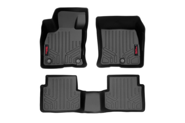 Protect your vehicle's interior with Rough Country's Floor Armor: Crafted from eco-friendly, semi-flexible low-density polyethylene, these mats provide superior durability while maintaining an ultra-durable, rigid shape thatΓÇÖs remarkably easy to clean.Where traditional rubber mats fail, Rough Country's Floor Armor excels. Designed for a lifetime of reliability, they wonΓÇÖt crack, split, or break downΓÇöguaranteeing long-term protection for your carpets. The raised-lip design keeps mud, moisture, and other messes contained, extending the lifespan of your interior while maintaining a spotless, functional look.Each contoured floor mat is laser-measured for a perfect fit to your specific make and model, ensuring a secure, custom grip that stays in place. The aggressive textured surface provides superior traction, preventing slipping while offering a rugged, stylish appearance inside your vehicle.No matter what you track in, Rough Country Floor Armor is effortlessly easy to clean. Simply pop them out and rinse away dirt, mud, and spills in seconds. Plus, enjoy peace of mind with Rough Country's Lifetime Replacement Warranty, ensuring youΓÇÖre always covered.