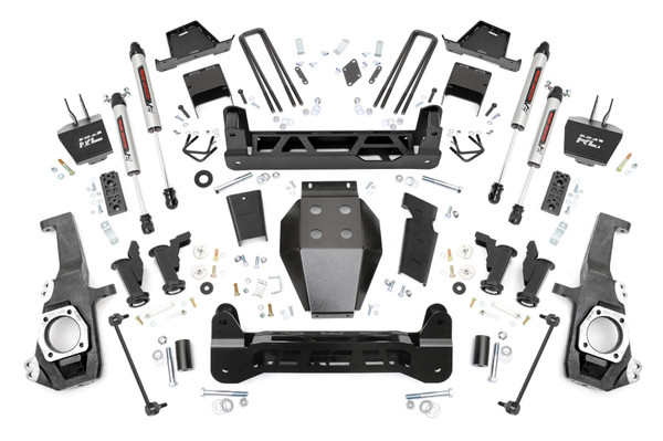 Ultimate Upgrade. Give your GM 2500HD/3500HD an unbeatable stance and better ride quality with Rough Country's 7-inch Lift Kit with Torsion Drop. This kit is a unique offering of suspension lifts, delivering the desired torsion drop look and ride you want while still offering unmatched ground clearance. The Torsion Drop brackets are designed to ensure that your vehicle's track width is not widened and allows you to maintain the factory feel of handling corners and turns. So take your everyday ride and make it one of a kind with our 7-inch Lift Kit with Torsion Drop!Premium Construction. This 7-Inch rugged lift kit is made of heavy-duty laser-cut steel components, powder-coated for a long-lasting finish. It includes replacement knuckles, 1/4" thick steel cross members for the front and rear, fabricated lift blocks, and 1/4" thick Torsion Drop Bar Brackets. You also get the option to configure with multiple shock options that we offer. This allows you to choose the shock series that best fits your needs! Ranging from our nitrogen-charged N3 shocks, to V2 monotube shocks, or our high-performance Vertex adjustable shocks, the power to choose is in your hands. This setup will give you a level stance and the ride height you need to run those larger tires with ease.Installation and Warranty. This kit is packed with all hardware needed for installation and includes full sway bar links, a durable, thick Skid Plate, and brake line relocation brackets. Although some minor cutting and drilling are required, there is no drilling or modifying of the differential, and no drivetrain or exhaust modifications are required. Rough Country's products are backed with a limited lifetime replacement warranty. This means that you have the security of knowing that Rough Country's products will work as they should, even after years of use.