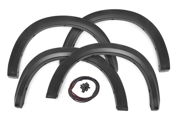 Style and Protection. Unlock the power of real protection and custom style with Rough Country's Sport Style Fender Flares for your fourth-generation Ram 1500! Offering 5 inches of Flare Height, you know your truck is getting the coverage it needs from flying debris and road grime. Not only will these flares safeguard your vehicle, but they will look great too - featuring a bold custom look that stands out and turns heads. Plus, if you want to take your customization game up a notch, these fender flares are easily paintable so they can match your truck in color and style. Get ready to rock this new rugged look ΓÇô with Rough Country's Sport Style Fender Flares!\
Sturdy Construction. These bold and rugged fender flares are designed exclusively for Ram 1500 owners, creating an instant upgrade for your ride. Made from a special Tri-Blend ABS material, these flares have maximum strength and durability, ensuring they will stand up to the toughest conditions that nature has to offer. For added protection, each fender is machine-formed to exact specifications with a high-grade UV protection. Not only do these fender flares look great, but you can trust that they will hold up and continue looking fresh despite the elements.\
Installation and Warranty. Featuring an easy and quick installation process, these flares have been designed to provide your truck with the stylish look you've been searching for without any of the hassle. Plus, if you need to bring your truck back to its original specs, the flares can be removed in a flash! But that's not all ΓÇô each set comes equipped with a three-year limited warranty. Stop dreaming about that showroom-level look and make it happen with Rough Country's Sport Style Fender Flares.
