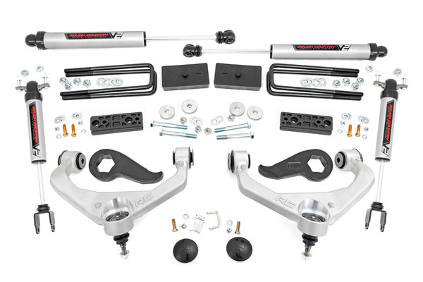 Rough Country's 3in Bolt-On Kit offers easy installation and aggressive good looks at an incredible value. Take your truck to new heights with this excellent option for GM HD Models.\\
This kit features a set of high-quality, tubular Upper Control Arms with durable rubber bushings. These arms are designed to promote a factory-like geometry by keeping the ball joint at optimum angles after lifting. This design allows for an improved, full range of motion from the ball-joint, with less stress, wear and tear.\\
This kit also features a set of durable, forged torsion bar keys, offering uncompromising strength and rigidity over factory keys. Once installed, this kit gives your truck plenty of ride height for up to larger tires while offering a clean, level look from front to rear.\\
This all-inclusive kit comes with everything you need, and installation is a piece of cake compared to other kits on the market! Featuring a 100% bolt-on installation process that requires zero cutting or drilling, this kit can give your truck a huge transformation while preserving the ability to return to stock if needed. Best of all this kit features Rough CountryΓÇÖs Lifetime Replacement Warranty!
