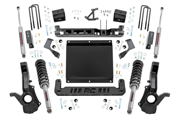 Superior Lift Solution. Looking to add some serious attitude to your third-generation Colorado? Rough Country's 6-Inch Lift Kit is just what you need. This lift kit gives your truck a meaner, lifted, and level stance while providing a smooth ride for unmatched highway and trail performance. It also adds room for larger wheels and tires, so you can make your truck stand out from the crowd. With excellent ride quality and handling characteristics on the road, this lift kit is the perfect way to take your GM to the next level.\
High-Quality Construction. Rough Country's 6-Inch Lift Kit for the 3rd gen Colorado makes it easy to gain that much-needed ground clearance and run up to a 35" tire for that aggressive look you want! Designed to provide excellent ride quality width and factory alignment specs, this kit boasts premium components, giving you a higher quality lift on your truck. The high-quality components and innovative design provide the strength, stability, and up-travel you need to conquer almost any terrain.\
Installation and Warranty. Our 6-Inch Lift Kit is his all-inclusive kit is a total transformation for your mid-size, with durable lifted knuckles, protective skid plate, and all the brackets and hardware needed to set your truck to a factory-like geometry while providing additional ground clearance.  When you purchase a Rough Country product, you get more than a great product at an affordable price. You also get peace of mind knowing that your purchase comes with a limited lifetime replacement warranty for manufacturer defects. With Rough Country's industry-leading warranty, you can be sure that your Rough Country lift kit is protected from structural and workmanship damage after the date of purchase.