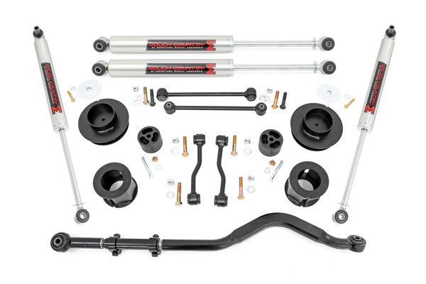 Put the finishing touch on your new JT with enough clearance to easily run 35in tires with Rough CountryΓÇÖs 3.5in Suspension Lift! Crafted especially for the 2024 Jeep Gladiator JT, this kit is the ticket to taking your JT to new heights!Level Up Your Ride: Say goodbye to that nose-dive look and hello to a sleek, leveled appearance. Our lift kit levels the front with the rear, giving your Jeep a rugged stance that can take on any trail.Improved Off-Roading Performance: With this 3.5-inch lift kit, you'll get the extra ground clearance you need to tackle the toughest trails without worrying about getting stuck. Our precision-engineered lift kit boosts your clearance giving you the optimal approach, breakover, and departure angles to handle any adventure.Ride Improvement: Our kit features a set of durable front and rear coil spacers allowing you to retain your brand new coils to preserve the factory ride just as Jeep engineered it. We didn't want to limit you to one standard kit. Rough Country's 3.5" lift kit is configurable with multiple shock options that we offer. This allows you to choose which shock series you want! Ranging from our nitrogen-charged N3 shocks to our V2 monotube shocks the power to choose is in your hands.Additional Tire Clearance | Clears up to 37" tires: Who doesn't want bigger, beefier tires? Our lift kit makes room for larger tires (up to 37 inches), giving your Jeep a more aggressive look that will turn heads on and off the road!Easy bolt-on installation: No need to break out your toolbox and spend days in the garage. Our lift kit is designed for a hassle-free, bolt-on installation, so you can get back to hitting the trails in no time.