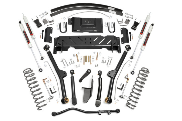 Take your XJΓÇÖs already capable platform to the next level with Rough CountryΓÇÖs 4.5 inch Long arm suspension kit. This fully bolt on kit relocates the front control arms to achieve optimum alignment angles, while giving your rig insane articulation off road.\
A set of Rough Country's premium N3 shocks are also included. These fine tuned 10-stage variable high-pressure Nitrogen charged shocks offer a fantastic blend of off-road action and smooth highway ride quality. With a durable 18mm spring-loaded piston rod and faster-cooling 54mm shock body.\
You get top quality craftsmanship, and superior off road capability all for an unbeatable value and the best price in the market!┬á