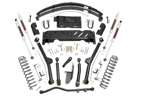 Take your XJΓÇÖs already capable platform to the next level with Rough CountryΓÇÖs 4.5 inch Long arm suspension kit. This fully bolt on kit relocates the front control arms to achieve optimum alignment angles, while giving your rig insane articulation off road.\
A set of Rough Country's premium N3 shocks are also included. These fine tuned 10-stage variable high-pressure Nitrogen charged shocks offer a fantastic blend of off-road action and smooth highway ride quality. With a durable 18mm spring-loaded piston rod and faster-cooling 54mm shock body.\
You get top quality craftsmanship, and superior off road capability all for an unbeatable value and the best price in the market!┬á