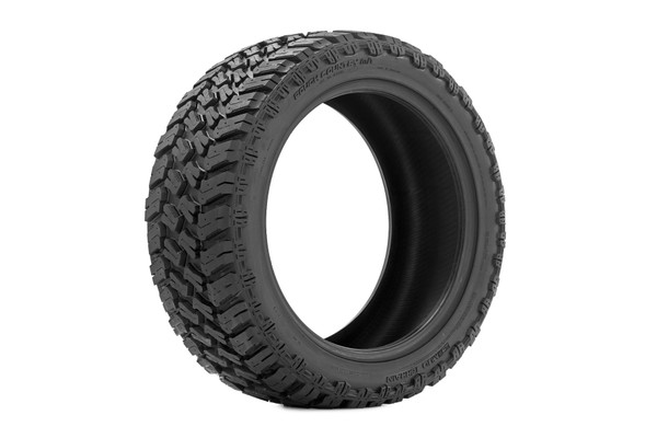 Description\
If you're looking for a tire that can handle the toughest off-road terrain, but still provide a comfortable ride on the road, then you need Rough Country's M/T Tires with Dual Sidewall. These rugged and aggressive tires are designed to conquer challenging terrains while providing on-road comfort and handling. The innovative dual sidewall design lets you customize your vehicle's appearance, making it uniquely yours.\
Dual Sidewall Design: The M/T Tires come with a unique dual sidewall design, allowing users to switch between two distinct looks, providing a chance to personalize their vehicle's appearance to match their style and preferences.\
Unparalleled Traction: These tires are engineered to deliver outstanding traction in most off-road conditions, including mud, snow, sand, and rocky terrains.\
Exceptional Off-Road Performance: The M/T Tires are designed to provide unmatched traction in all types of terrain. Their sturdy construction and specialized tread pattern offer superior performance in most off-road conditions, including mud, snow, sand, and rocks.\
On-Road Comfort and Handling: Despite their aggressive nature, these tires also provide a comfortable and smooth on-road driving experience. The steel-belted radial tubeless design offers stability, even wear, and excellent handling, ensuring a smooth ride in everyday driving conditions.\
Our M/T Dual Sidewall Tires are backed with Rough CountryΓÇÖs manufactory warranty, so you can unleash your vehicle's potential and conquer the road with confidence.