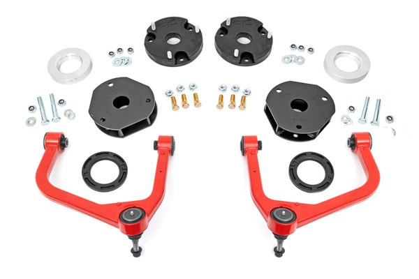 Rough CountryΓÇÖs 3.5ΓÇ¥ Bolt-On Lift Kit delivers aggressive styling, enhanced performance, and an unbeatable valueΓÇöall with an easy installation process. Elevate your ride and conquer new heights with this premium upgrade!Precision-Engineered Upper Control Arms: This kit features high-quality, lightweight, forged aluminum Upper Control Arms designed for effortless alignment adjustments. Equipped with OE-style rubber bushings, these arms provide enhanced durability while maintaining a factory-like geometry. By keeping the ball joint at optimal angles, this design allows for a greater range of motion with less stress, wear, and tearΓÇöensuring long-lasting performance on and off the road.Rear Lift & Aggressive Stance: Included in the kit are durable strut spacers that provide lift height in the rear, giving your truck the clearance it needs to accommodate up to 305/55R20 tires. The result? A sleek, level stance from front to rear that enhances both aesthetics and functionality.Hassle-Free, Bolt-On Installation: This all-inclusive kit is designed for easy installation, requiring only minor trimming and basic hand toolsΓÇöno need for complicated modifications! With a 100% bolt-on process, you can install this kit right at home with confidence.Backed by Rough CountryΓÇÖs Limited Lifetime Replacement Warranty: Enjoy peace of mind with Rough CountryΓÇÖs industry-leading Limited Lifetime Replacement Warranty, ensuring your investment is protected for years to come.Upgrade your ride today with the Rough Country 3.5ΓÇ¥ Bolt-On Lift KitΓÇöwhere performance, durability, and style come together in one unbeatable package!