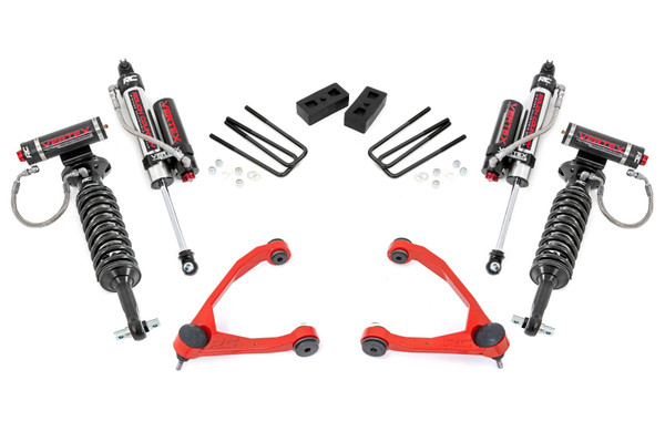 Conquer Trails with Confidence - Lift, Level, and Lead the Pack: Take your off-road capability to the next level with this all-inclusive Rough Country Lift Kit, engineered for superior performance and rugged durability. Whether you're eyeing a set of oversized tires or just want the extra clearance to navigate rocks and ruts, this kit delivers unbeatable value and versatility.Boosted Ground Clearance & Fully Reversible Design: Gain the height you need to dominate uneven terrain and clear large obstacles without sacrificing ride quality. Plus, when you're ready to revert to stock height, the fully reversible design makes it easy to return to factory specs.High-Articulation Forged Control Arms: Get superior flexibility and simplified installation with POM ball joints already pre-installed. These heavy-duty arms boast a low-friction ball race and oversized joint design for maximum wheel articulation and a maintenance-free experience. For added style, the control arms are also available in a striking red finish-perfect for those looking to add a bold accent to their suspension setup.Customizable Shock Options for Your Ride Style: From Rough Country's reliable N3 shocks to the elite Vertex reservoir series, this kit is fully compatible with all shock and strut options so you can tailor your suspension setup to match your driving needs.