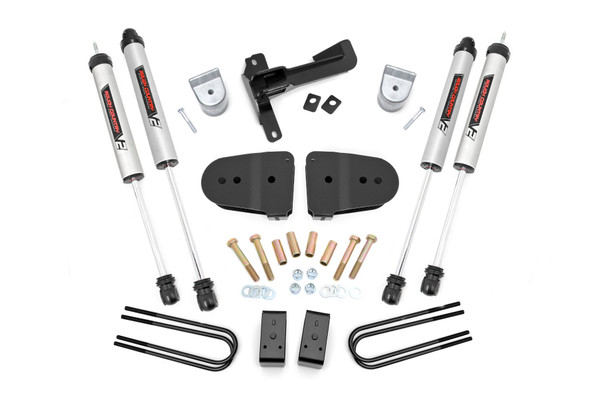 Give your 5th generation Ford Super Duty an impressive upgrade, front to back with Rough CountryΓÇÖs 3" Suspension Lift Kit! This easy-to-install lift kit raises the front of your vehicle to be equal height with the rear for a leveled, better-than-stock look that gives an improved ride height and more aggressive appearance.\
This kit features a set of front, lifted coil springs spacers allowing you gain additional ride height without sacrificing ride quality or performance. A set of radius arm drop brackets as well as a track bar drop bracket are provided to keep everything at optimum angles for a factory-like ride, even after lifting.\
A set of Rough Country's premium N3 shocks are also included. These fine tuned 10-stage variable high-pressure Nitrogen charged shocks offer a fantastic blend of off-road action and smooth highway ride quality. With a durable 18mm spring-loaded piston rod and faster-cooling 54mm shock body.\
Get the wheels you want! Rough Country's 3" Suspension Lift Kit comes with everything you need to fit up to a 35" tire with proper wheel backspacing.\
Best of all, Rough Country's 3" Suspension Lift Kit is backed by our Limited Lifetime Replacement Warranty.