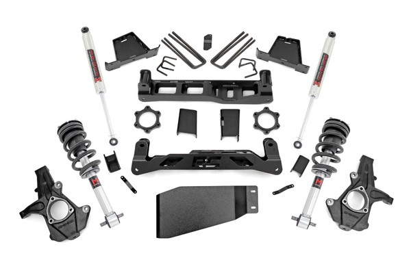 Aggressive Stance Meets Daily Comfort: Unlock the perfect blend of form and function with Rough Country's 6-Inch Suspension Lift Kit for Chevy Silverado 1500/GMC Sierra 1500 pickups. This kit supports up to 295/60R20 tires on factory 20-inch wheels, giving your truck a bold, commanding presence without the need for aftermarket wheels.Level and Trail-Ready in One Package: Say goodbye to factory rake this lift achieves a clean, leveled stance from front to rear while maximizing clearance thanks to high-clearance crossmembers and laser-cut lifted knuckles engineered for a precision fit. Built for trail performance and street appeal, every component is crafted using advanced CAD technology for unmatched durability.Hassle-Free Installation with No Compromises: Enjoy a smooth install with no need to modify your drivetrain, exhaust, or differential. The kit is designed for a straightforward bolt-on setup no strut disassembly required saving you time and effort in the garage.Engineered for Strength and Stability: Tackle rough terrain with confidence using heavy-duty fabricated lift blocks that outlast traditional cast designs. Anti-axle wrap rear blocks preserve factory ride comfort while solving common lift-related issues.Customize Your Ride Quality: Dial in your suspension with configurable shock and strut options, including our nitrogen-charged N3 series or the high-performance M1 Monotube, so you get the ride feel that matches your driving style.Backed by Confidence: As always, this kit includes Rough Country's Limited Lifetime Replacement Warranty, ensuring peace of mind on every mile.