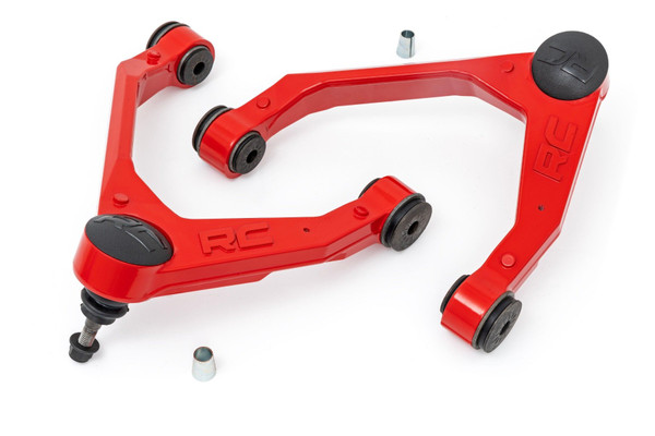 Durable One-Piece Design. Take your truck to the next level with Rough CountryΓÇÖs most durable Upper Control Arm to date! Rough CountryΓÇÖs Forged Upper Control Arms feature a solid, 1-piece design made of forged aluminum for superior strength and durability. This forged design outperforms all other types of arm construction, with no welding weak spots that could bend or break.High Strength Ball Joints. Rough CountryΓÇÖs Forged Upper Control Arms feature POM ball joints for a greater range of motion offering more wheel articulation than standard or OE replacements. These ball joints feature a Polyoxymethylene ball race with an extremely low coefficient of friction for longer life, and a larger ball diameter to improve range of motion with a maintenance-free design. Each ball joint is fully greaseable. Rough CountryΓÇÖs Forged Upper Control Arms also feature durable rubber bushings rubber bushings for superior quality and durability.\\
Installation. Featuring a 100% bolt-on installation process, an estimated timeframe of 3-4 hours is recommended to complete this full installation. This full kit can be installed at home and can be completed efficiently and quickly!\\
Limited Lifetime Replacement Warranty. Rough Country's Forged Aluminum Control Arms are backed with a limited lifetime replacement warranty towards manufacturer defects. As such, the product is protected from structural and workmanship damage after the date of purchase. With our industry-leading warranty give yourself peace of mind when using Rough Country's Suspension products!┬á
