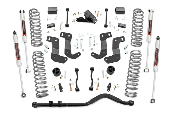 Transform Your Hybrid into a Trail Beast: Give your Jeep 4xe the clearance and capability it deserves with Rough Country's 3.5-inch Suspension Lift Kit,  enough to easily run 35x12.50 tires. This bolt-on upgrade delivers an aggressive stance and commanding presence while maintaining smooth, factory-like ride quality. Whether on the road or tackling rugged trails, you'll enjoy a bold new look and performance that sets your 4xe apart from the rest.Engineered for Performance and Comfort: This premium kit features OEM-tuned coil springs with factory-based spring rates, delivering exceptional handling, stability, and ride comfort while holding lift height even under heavy loads. Precision axle centering is achieved with a heavy-duty forged front track bar and rear track bar bracket, keeping everything perfectly aligned through challenging terrain. A set of control arm drop brackets ensures your factory arms maintain proper geometric angles for superior handling and a smoother highway ride.Custom Shock Options for Every Adventure: Rough Country's nitrogen-charged N3 shocks come standard, offering 10-stage variable valving, an 18mm spring-loaded piston rod, a massive 54mm shock body, and reinforced seals for consistent, long-lasting performance. Upgrade to V2 performance shocks for enhanced off-road control, choose the M1 Monotube for lightning-fast response with internal floating piston technology, or step up to the premium M1R remote reservoir shocks for ultimate damping and heat dissipation on extreme trails. Each option delivers a ride tuned to your driving style.Trail-Ready Hardware: To complete your lift, this kit includes sway-bar links, bump stops, and all necessary components for a factory-quality fit. Every part is designed for durability, performance, and long-term reliability in real-world off-road conditions.Quick and Easy Installation: With a hassle-free bolt-on design and only light drilling required, this kit can be installed in 4-6 hours, getting you back on the trail faster and with minimal downtime.Backed for the Long Haul: Rough Country's 3.5-inch Lift Kit is protected by a Limited Lifetime Replacement Warranty, giving you peace of mind knowing your investment is safeguarded against structural and workmanship defects.