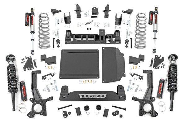 Superior Lift Solution. Looking to add some serious attitude to your third-generation Toyota Tundra? Rough Country's 6-Inch Lift Kit is just what you need. This lift kit gives your Tundra a meaner, lifted, and level stance while providing a smooth ride for unmatched highway and trail performance. It also adds room for larger wheels and tires, so you can make your truck stand out from the crowd. With excellent ride quality and handling characteristics on the road, this lift kit is the perfect way to take your Tundra to the next level.\
High-Quality Construction. Rough Country's 6-Inch Lift Kit for the 2022 Toyota Tundra makes it easy to gain that much-needed ground clearance and run up to a 37" tire for that aggressive look you want! Designed to maintain factory track width and alignment specs, this kit boasts premium components, giving you a higher-quality lift on your Tundra. The high-quality components and a high-clearance design provide the strength, stability, and up-travel you need to conquer almost any terrain.\
Installation and Warranty. Our 6-Inch Lift Kit includes all the hardware you need for installation, including front struts, rear coil springs, and bump stops. Our heavy-duty parts provide the strength, stability, and up-travel you need to conquer almost any terrain. When you purchase a Rough Country product, you get more than a great product at an affordable price. You also get peace of mind knowing that your purchase comes with a limited lifetime replacement warranty for manufacturer defects. With Rough Country's industry-leading warranty, you can be sure that your Rough Country lift kit is protected from structural and workmanship damage after the date of purchase.