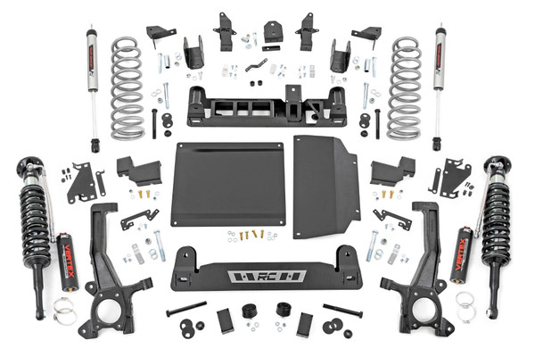 Superior Lift Solution. Looking to add some serious attitude to your third-generation Toyota Tundra? Rough Country's 6-Inch Lift Kit is just what you need. This lift kit gives your Tundra a meaner, lifted, and level stance while providing a smooth ride for unmatched highway and trail performance. It also adds room for larger wheels and tires, so you can make your truck stand out from the crowd. With excellent ride quality and handling characteristics on the road, this lift kit is the perfect way to take your Tundra to the next level.\
High-Quality Construction. Rough Country's 6-Inch Lift Kit for the 2022 Toyota Tundra makes it easy to gain that much-needed ground clearance and run up to a 37" tire for that aggressive look you want! Designed to maintain factory track width and alignment specs, this kit boasts premium components, giving you a higher-quality lift on your Tundra. The high-quality components and a high-clearance design provide the strength, stability, and up-travel you need to conquer almost any terrain.\
Installation and Warranty. Our 6-Inch Lift Kit includes all the hardware you need for installation, including front struts, rear coil springs, and bump stops. Our heavy-duty parts provide the strength, stability, and up-travel you need to conquer almost any terrain. When you purchase a Rough Country product, you get more than a great product at an affordable price. You also get peace of mind knowing that your purchase comes with a limited lifetime replacement warranty for manufacturer defects. With Rough Country's industry-leading warranty, you can be sure that your Rough Country lift kit is protected from structural and workmanship damage after the date of purchase.