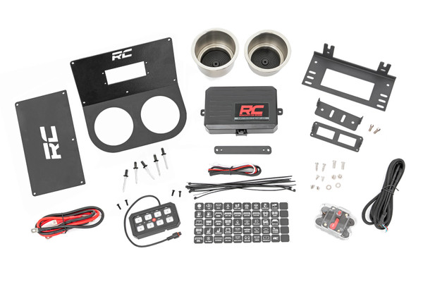 Innovative Upgrade. Looking for a place to keep your drink while you're out in your UTV? Rough Country has you covered with the Center Cup Holder for the Honda Pioneer. With this upgrade, your drinks will be secure so you can stay focused on the trail ahead. The two stainless steel cup holders have step sizes to accommodate smaller and larger cups and feature a drain hole in the center. They also include padded bottoms to reduce rattling when you're riding. The frame is made from durable 11 -gauge steel and powder-coated for UV, scratch, and chip resistance. Installation is quick and easy, so you can get back to enjoying your ride with your drink close at hand!\
Limited Lifetime Replacement Warranty. Rough Country's Center Cup Holder is backed with a limited lifetime replacement warranty towards manufacturer defects. As such, the product is protected from structural and workmanship damage after the date of purchase. With our industry-leading warranty give yourself peace of mind when using Rough Country's Suspension products!┬á