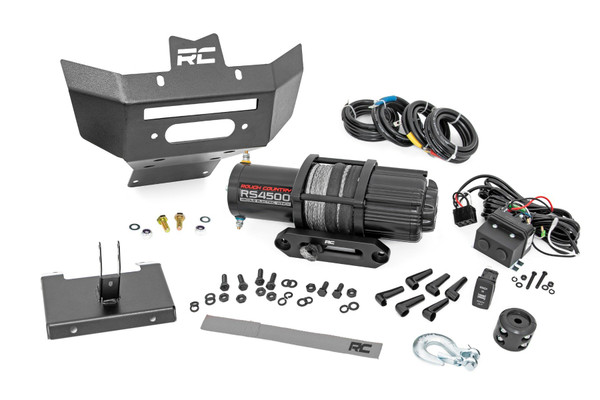 Enhanced Off-Road Equipment. Equip your ATV with the essentials needed when taking to the trails. Introducing Rough Country's Winch Bumper for Can-Am Renegade! This innovative product boasts a durable steel construction that will not only protect your Renegade allows you to equip your ATV with Rough Country's 4500s Winch and slimline LED!\
Durable Construction. When taking to off-road terrain obstacles are inevitable. This stylish upgrade replaces the stock bumper and features an integrated skid plate. Boasting a durable powder-coated steel construction this must-have accessory is ready to conquer all terrain. Functioning as a winch mount, and LED light mount this heavy-duty bumper covers all of the needs of an off-road enthusiast!\
Installation. Featuring a 100% bolt-on installation process, an estimated timeframe of 2-3 hours is suggested to complete this installation. With the included step-by-step instructions this high-quality unit can be installed at home using standard tools and can be completed efficiently and quickly!\
Limited Lifetime Replacement Warranty. Rough Country's Winch Bumper is backed with a limited lifetime replacement warranty towards manufacturer defects. As such, the product is protected from structural and workmanship damage after the date of purchase. With our industry-leading warranty give yourself peace of mind when using Rough Country's Suspension products!\
┬á