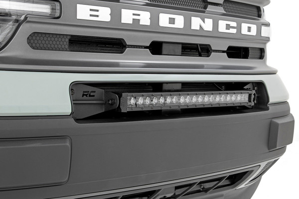 Add LED lighting to your Bronco Sport quickly and easily with Rough CountryΓÇÖs 20in Bumper LED Kit! This easy-to-install mounting system gives your 20-inch Single-Row LED Light bar a clean, flush look that fits in so well it might be mistaken for factory equipment. COMMAND THE DARK with this convenient, forward-facing lighting product that makes it easy to see the trail ahead, with powerful LED illumination provided by Rough CountryΓÇÖs 20in Single Row LED Light Bar. Each kit includes your choice of Rough CountryΓÇÖs Chrome-Series or Black-Series Light Bars with optional DRL capabilities for the exact look you desire.Best of all, this kit is easy to install making it easy to upgrade the front-end of your Bronco Sport with this impressive lighting system. Includes a 3-year warranty!