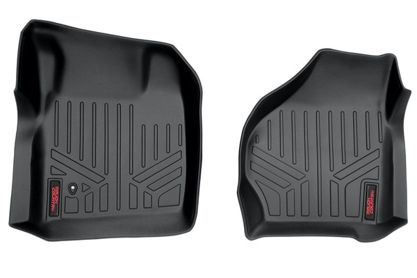 Keep your carpet in pristine condition with Rough Country's Floor Armor: Heavy Duty Floor Mats and Rear Cargo Liners. These eco-friendly, semi-flexible floor mats are made of an ultra-durable Polyethylene that offers a strong, rigid shape that's incredibly easy to clean.Where simple rubber floor mats fail, Rough Country's line of Floor Armor is guaranteed for life and will never crack, split, or break-down over time. The high-quality design extends the lifespan of your carpets and the raised-lip design ensures your interior will always be protected from mud, moisture, and more.These contoured floor mats are laser-measured for each make and model; designed to be a precise fit that grips the carpet and stays put. An aggressive looking textured surface gives your muddy shoes plenty of traction and looks great inside the vehicle.No matter what you track in, Rough Country Floor Armor is incredibly easy to clean. Just pop them out of the floorboards and rinse away the dirt! Includes Rough Country's Lifetime Replacement Warranty.