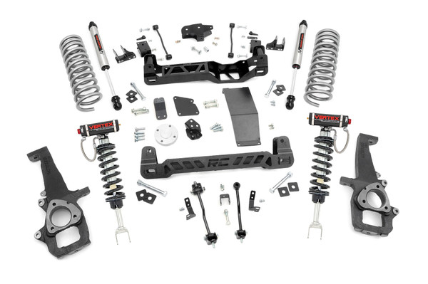 Transform your fourth-generation RAM 1500 with Rough Country's complete 6in Suspension Lift Kit. This all-inclusive system delivers an aggressive, commanding stance that perfectly complements your truck's rugged new design.Preserve Your Smooth Factory Ride: Experience the same comfortable and controlled driving feel you love. Our kit maintains a smooth factory-like ride quality so every journey, on-road or off, is just as comfortable as before.Boost Your Ground Clearance for Ultimate Off-Road Confidence: Gain plenty of added clearance to tackle the toughest trails and obstacles with ease. The 6-inch lift lets you run up to massive 37-inch tires for a bold look and enhanced off-road capability.Achieve a Balanced, Aggressive Stance: Level your RAM's front and rear for a sleek, aggressive profile that turns heads everywhere you go. The kit includes precision-engineered front and rear crossmembers, each laser-cut with the iconic RC logo for a fierce yet streamlined appearance.Optimized Ride Quality with Application-Specific Springs: Enjoy improved handling, ride comfort, and load support thanks to dual-rate rear coil springs (optional upgrade) tailored for your RAM. Whether cruising highways or conquering rocky terrain, this kit adapts seamlessly.Fully Configurable with Premium Shock Options: Customize your ride quality with shock absorbers that match your driving style, from nitrogen-charged N3 shocks for balanced performance to the premium Vertex reservoir shocks for the ultimate ride.Clean Installation with Long-Term Durability: All components are designed with drop brackets and proper geometry to keep your truck looking sharp and functioning flawlessly, no loose parts or unsightly hangers. Backed by Rough Country's Limited Lifetime Replacement Guarantee, this kit is built to last.Upgrade your RAM 1500 with Rough Country's 6in Suspension Lift Kit, dominate the trails, look the part, and drive like a champion every mile of the way.