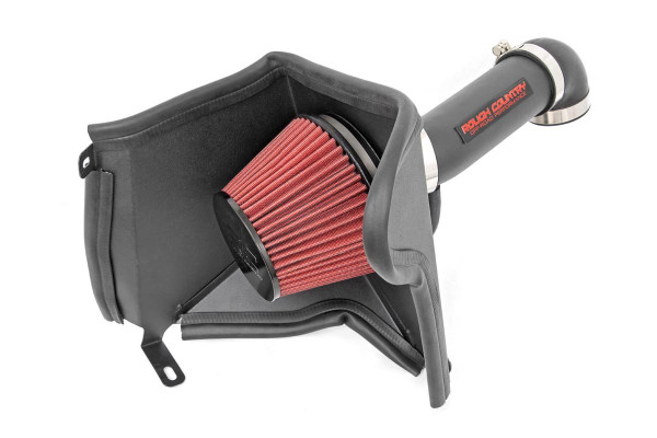 Gain increased horsepower and throttle response while protecting your engine from harmful particles and debris with Rough CountryΓÇÖs Cold Air Intake System. This intake system moves the air filter away from the stuffy engine compartment so cooler air can be circulated into the engine for an increase in power. Cooler air is denser, and brings more oxygen into the combustion chamber to help your vehicle perform at its greatest potential. The cylindrical design and large diameter tube allow Rough CountryΓÇÖs Cold Air Intake System to provide far better airflow than the factory air filter enclosed in a box.Each unit includes a premium, reusable air filter thatΓÇÖs easy to clean for a long life of great performance. This easy to install device goes on in a snap for an instant increase in performance. Includes a Limited Lifetime Warranty. \\