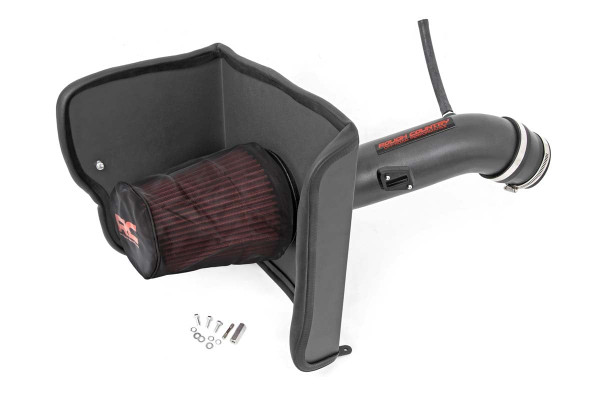 Gain increased horsepower and throttle response while protecting your engine from harmful particles and debris with Rough CountryΓÇÖs Cold Air Intake System. This intake system moves the air filter away from the stuffy engine compartment so cooler air can be circulated into the engine for an increase in power. Cooler air is denser, and brings more oxygen into the combustion chamber to help your vehicle perform at its greatest potential. The cylindrical design and large diameter tube allow Rough CountryΓÇÖs Cold Air Intake System to provide far better airflow than the factory air filter enclosed in a box.Each unit includes a premium, reusable air filter thatΓÇÖs easy to clean for a long life of great performance. This easy to install device goes on in a snap for an instant increase in performance. Includes a Limited Lifetime Warranty. \\