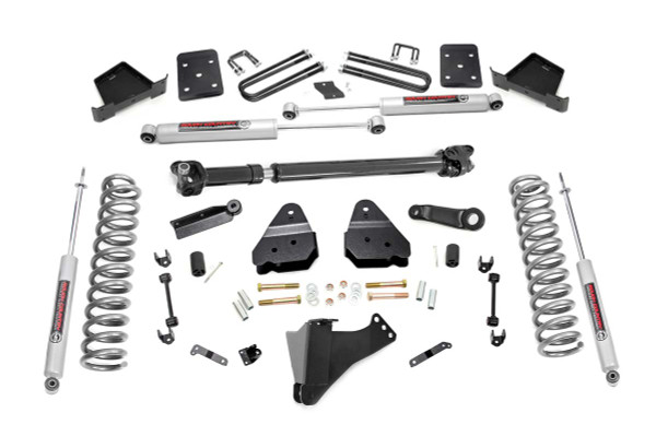 Take your truck to new heights with Rough Country's 6in Radius Arm Suspension Lift! This all-inclusive kit comes with everything you need for a total trasnformation of your truck. Run up to 37in tires while preserving the smooth, factory ride quality with this impressive upgrade.\
When changing a vehicle's suspension, the key to preserving ride quality is keeping the geometry of all suspension components as close to their factory angles as possible. Rough Country's new 6-inch Suspension Lift features a set of ultra-durable radius arms drop brackets, precision fit to bolt right into the factory mounts for an easier install and a more factory-like angle.┬á\
This kit includes a set of lifted coil springs and ultra-durable, fabricated anti-wrap rear blocks that prevent binding and axle wrap. Best of all, this kit comes with your choice of Rough CountryΓÇÖs N3, V2 Monotube, or Vertex Adjustable Reservoir shocks! Includes Rough CountryΓÇÖs Lifetime Replacement Warranty