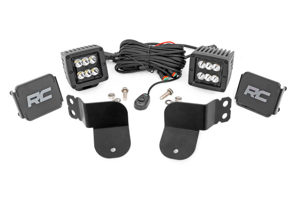 COMMAND THE DARK with Rough CountryΓÇÖs Dual LED Cube Kit for Polaris General! This handy LED Cube setup lets you light up the trail ahead with two Rough Country LED Cubes in the perfect, forward-facing position!\
This easy-to-install LED kit features a 100% bolt-on installation process that mounts to the bottom of the roll cage for an easy upgrade that goes on in no-time flat. Pick the LED that works best for you with your choice of standard 2-inch black-series LEDs with or without daytime running light function, or, our popular 3-inch Wide Angle Osram LED cubes!\
Each mount features a postionable base that lets you choose the exact angle you prefer for illumination wherever you need it most. Rough Country LED light cubes are IP67 Waterproof and includes a premium, braided wiring harness with in-line fuse and on/off switch.