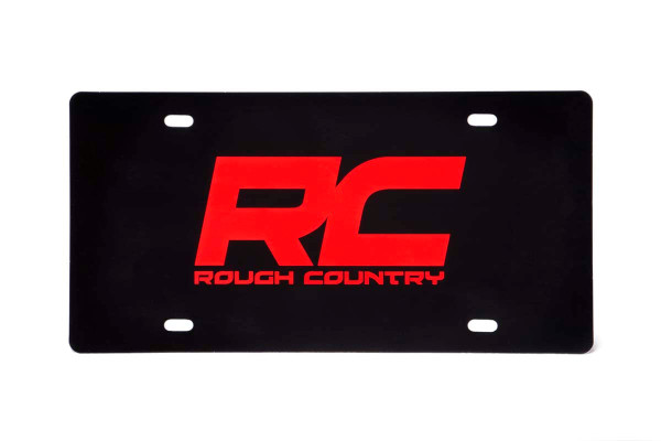 Rep RC everywhere you go with Rough Country's Vinyl License Plate! Features a red RC logo on a black background.