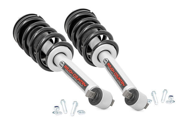 Do you want a great looking lifted truck that still rides like the day you bought it? Take your truck to new heights while preserving ride quality with Rough Country's N3 Performance Lifted Struts. Our Nitrogen charged, loaded struts add ride height to your truck while maintaining a smooth, factory-like ride. Each strut includes a pre-loaded coil for lightning-fast installation without the need for complicated strut disassembly.Rough CountryΓÇÖs Performance N3 Struts feature a massive bore and chrome-hardened piston rod with leak-proof piston seal for exceptional durability during off-road use. Each strut is specifically tuned for its intended application and includes a variable dampening system for outstanding handling and control on all road conditions. These Performance N3 Struts offer improved tire contact with the road for increased stability and performance.These struts are engineered to fit perfectly on each intended application, and feature a pre-installed coil spring for easy installation without the need for strut disassembly. Simply remove your factory strut and replace with this easy, convenient system. The result is an increased ride height that mimics the factory responsiveness and handling of the OE strut. Includes a 3-year Limited Warranty.