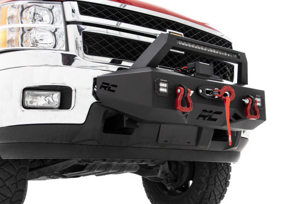 Add a professional recovery and lighting solution to your vehicle with Rough CountryΓÇÖs EXO Winch Mount System for Chevy 2500/3500 Trucks. This innovative recovery solution bolts-on right over the factory bumper, giving your truck a wealth of new abilities and aggressive good looks.Rough CountryΓÇÖs EXO Winch Mount System features a 20in Black Series Single-Row LED Light bar and two Flush Mount Black-Series LED Cubes for incredible off-road illumination. A rugged 1/4in thick steel winch mount can fit any standard-sized winch while a set of reinforced d-rings offer the perfect recovery point to get you out of any jam.Best of all, this kit is easy to install, with a 100% bolt-on installation process thatΓÇÖs simple enough to do in any home garage and can be fully returned to stock at any time. Upgrade your truck with Rough CountryΓÇÖs EXO Winch Mount System and gain incredible recovery and lighting power in an instant!  \\
\\