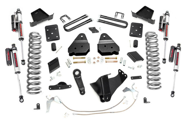 Take your F-250 off the freeway and onto the trails with Rough CountryΓÇÖs 6-inch Suspension Lift. This all-inclusive kit is a total transformation for your truck, including everything you need for increased ground clearance and killer, good looks.\
This kit includes a set of lifted coil springs, radius arm drop-brackets, and ultra-durable, fabricated Anti-wrap rear blocks that prevent binding and axle wrap. This kit also includes stainless steel extended brake lines and brake line brackets to ensure you have everything you need to install your lift. Best of all, this kit features Rough CountryΓÇÖs Nitrogen-Charged N2.0 Shock Absorbers for the ultimate balance in off-road performance and a smooth highway ride. Includes Rough CountryΓÇÖs Lifetime Replacement Warranty