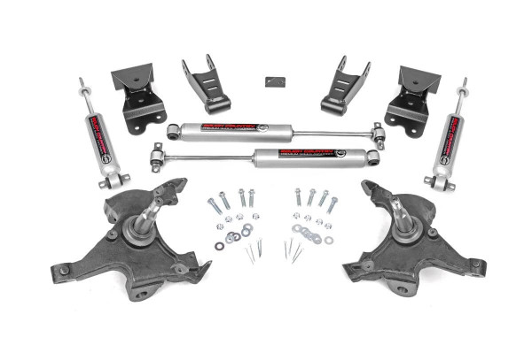 Transform Your Truck's Look: If you're looking to easily transform the look of your truck, Rough Country's 2-inch / 4-inch Lowering Kit with N3 Shocks for 1988-1998 GM 1500 2WD pickup trucks is the perfect solution.Strength and Durability: This kit features sturdy driver and passenger lowering spindles, along with Grade 9 hardware and hardened washers, offering exceptional strength and durability. The front is lowered by 2 inches and the rear by 4 inches, providing a sleek, level stance while maintaining factory-like angles for optimal performance.Quick and Easy Setup: With a simple and quick installation, this Lowering Kit offers a total transformation without the hassle.Upgrade Both Style and Comfort: Unlike most kits, this package includes front and rear premium Rough Country N3 Shocks, ensuring a smooth, balanced ride. Level up your truck's look AND feel with this all-in-one upgrade - adding both style and comfort at an unbeatable price.