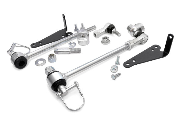 Sway-bar quick disconnects give your Jeep better articulation off road with the pull of a pin, but allows you to keep on road handling and stability. Our new links fold up and secure out of the way when not in use.