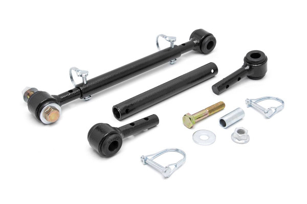 Sway-bar quick disconnects give your Jeep better articulation off road with the pull of a pin, but allows you to keep on road handling and stability. These links have two hole adjustments and accommodate all 4in & 6in lifts.